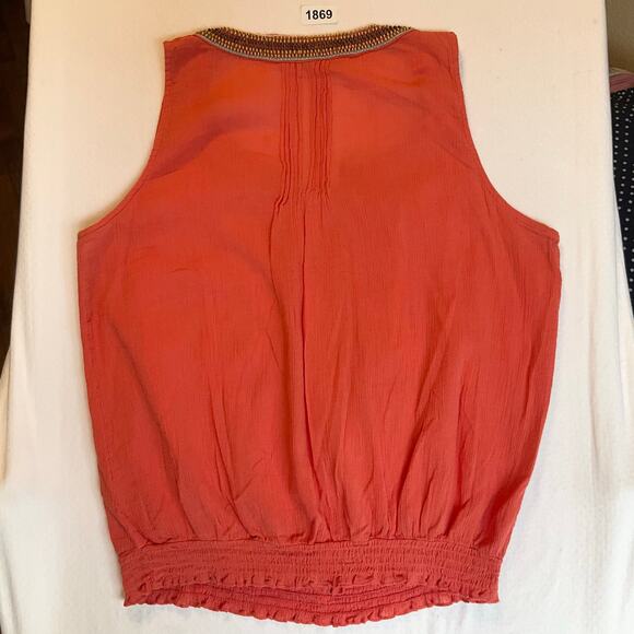 St. John's Bay Women Blouse size L Orange Sleeveless Round Neck Beaded - Picture 7 of 7